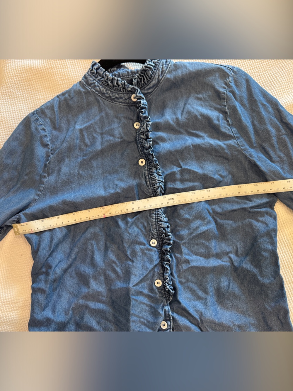 COURT & ROWE Blue Ruffled Denim Button-Down Shirt - Picture 4 of 5